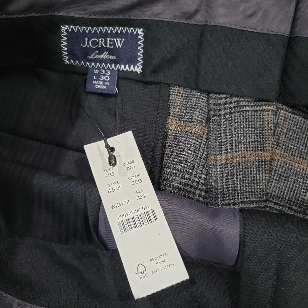 J Crew Ludlow Slim-fit suit pant in Italian wool blend BZ602 Size 33x30 NWT Suit